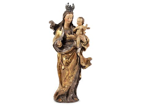 Schnitzfigur einer Madonna mit Kind